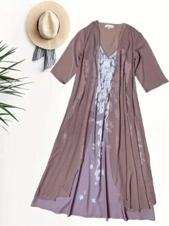 Women's Casual Dress Dress Set Two Piece Dress Long Dress Maxi Dress Purple Brown Green Half Sleeve Flower Print Summer Spring V Neck Fashion Vacation 2023 S M L XL XXL 3XL -HAYz Clothing Shop onuesx1693539488415