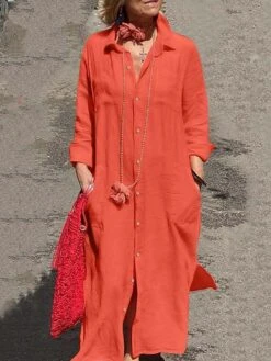 Women's Shirt Dress Casual Dress Cotton Linen Dress Maxi Long Dress Linen / Cotton Blend Fashion Daily Outdoor Daily Vacation Shirt Collar Button Pocket Long Sleeve Fall Autumn 2023 Loose Fit Blue -HAYz Clothing Shop ooemcl1692960904909