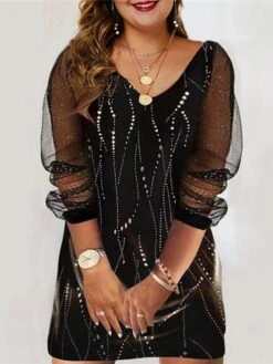 Women‘s Plus Size Curve Casual Dress Heart V Neck Long Sleeve Fall Spring Casual Mini Dress Daily Vacation Dress -HAYz Clothing Shop oomhji1671607984308