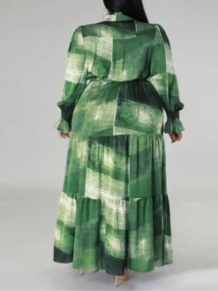 Women's Plus Size Curve Work Dress Swing Dress Semi Formal Dress Fashion Long Dress Maxi Dress Lace Up Print Shirt Collar Long Sleeve Print Yellow Royal Blue Blue Spring Fall XL XXL 3XL 4XL 5XL -HAYz Clothing Shop oomkcd1692847949360