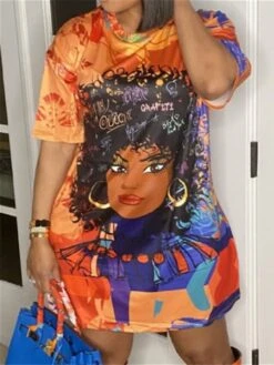 Women‘s Plus Size Curve Casual Dress T Shirt Dress Tee Dress Shift Dress Graphic Midi Dress Short Sleeve Print Crew Neck Fashion Daily Black Orange Spring Summer L XL XXL 3XL -HAYz Clothing Shop oorgym1672900107267