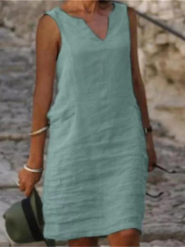 Women‘s Casual Dress Cotton Dress Shift Dress Midi Dress Green Blue Pink Sleeveless Pure Color Spring Summer V Neck Basic Daily Weekend Loose Fit 2023 S M L XL XXL 3XL 4XL 9 Women‘s Casual Dress Cotton Dress Shift Dress Midi Dress Green Blue Pink Sleeveless Pure Color Spring Summer V Neck Basic Daily Weekend Loose Fit 2023 S M L XL XXL 3XL 4XL - Image 9