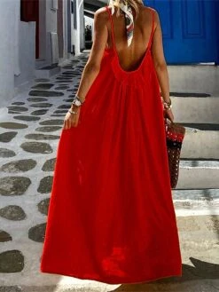 Women's Casual Dress Swing Dress Summer Dress Long Dress Maxi Dress Cotton Basic Modern Outdoor Home Daily Strap Backless Sleeveless Summer Spring 2023 Regular Fit Yellow Red Blue Plain S M L XL -HAYz Clothing Shop oozoga1675994099866