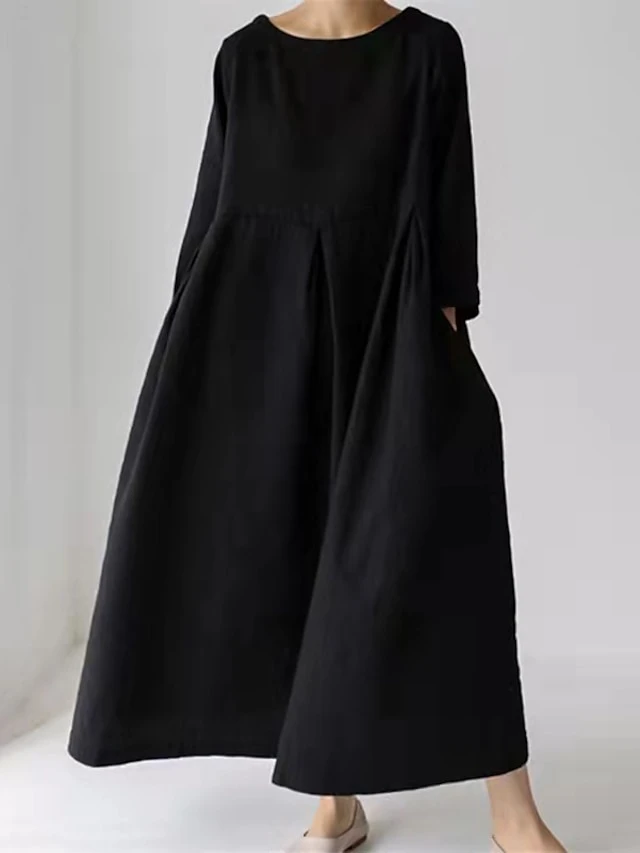 Women's Casual Dress Cotton Dress Swing Dress Maxi Long Dress Cotton Casual Outdoor Winter Dress Holiday Crew Neck Ruched Pocket Long Sleeve Summer Spring Fall 2023 Loose Fit Black Dark Green Brown 5 Women's Casual Dress Cotton Dress Swing Dress Maxi Long Dress Cotton Casual Outdoor Winter Dress Holiday Crew Neck Ruched Pocket Long Sleeve Summer Spring Fall 2023 Loose Fit Black Dark Green Brown - Image 5