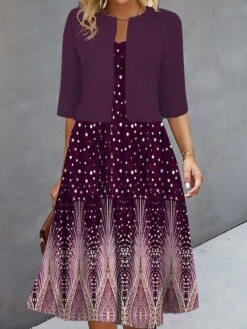 Women's Two Piece Dress Set Casual Dress Print Dress Outdoor Daily Fashion Elegant Print Midi Dress V Neck Half Sleeve Floral Regular Fit Black Navy Blue Blue Fall Winter S M L XL XXL