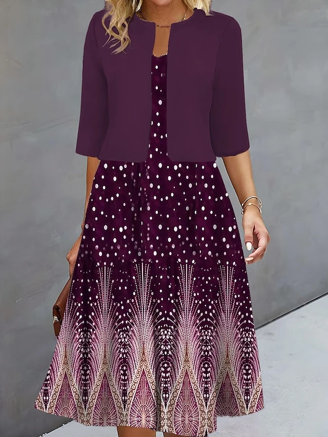 Women's Two Piece Dress Set Casual Dress Print Dress Outdoor Daily Fashion Elegant Print Midi Dress V Neck Half Sleeve Floral Regular Fit Black Navy Blue Blue Fall Winter S M L XL XXL 1 Women's Two Piece Dress Set Casual Dress Print Dress Outdoor Daily Fashion Elegant Print Midi Dress V Neck Half Sleeve Floral Regular Fit Black Navy Blue Blue Fall Winter S M L XL XXL