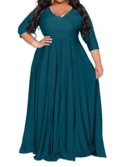 Women‘s Plus Size Curve Party Dress Pure Color V Neck 3/4 Length Sleeve Fall Spring Elegant Maxi Long Dress Party Evening Party Dress 22 Women‘s Plus Size Curve Party Dress Pure Color V Neck 3/4 Length Sleeve Fall Spring Elegant Maxi Long Dress Party Evening Party Dress -HAYz Clothing Shop osavbj1672020374574