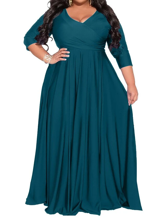 Women‘s Plus Size Curve Party Dress Pure Color V Neck 3/4 Length Sleeve Fall Spring Elegant Maxi Long Dress Party Evening Party Dress 8 Women‘s Plus Size Curve Party Dress Pure Color V Neck 3/4 Length Sleeve Fall Spring Elegant Maxi Long Dress Party Evening Party Dress - Image 8
