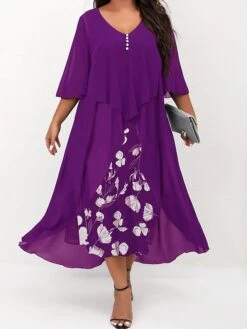 Women's Plus Size Curve Work Dress Floral V Neck Ruched 3/4 Length Sleeve Spring Summer Work Elegant Midi DressLayered Formal Vacation Dress 33 Women's Plus Size Curve Work Dress Floral V Neck Ruched 3/4 Length Sleeve Spring Summer Work Elegant Midi DressLayered Formal Vacation Dress -HAYz Clothing Shop osemmb1681181525788