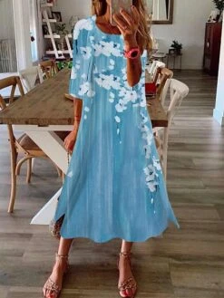 Women's Two Piece Dress Set Casual Dress Print Dress Outdoor Daily Fashion Elegant Print Midi Dress Crew Neck 3/4 Length Sleeve Floral Polka Dot Regular Fit Royal Blue Blue Green Summer Spring S M L -HAYz Clothing Shop otkqif1688022688924