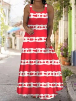 Women‘s Plus Size Curve Casual Dress Strap Dress Tie Dye Long Dress Maxi Dress Sleeveless Print Strap Fashion Outdoor Yellow Red Summer Spring L XL XXL 3XL 4XL -HAYz Clothing Shop otojdt1680078125614