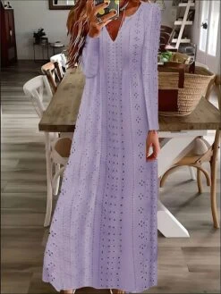 Women's Casual Dress Cotton Linen Dress Swing Dress Maxi Long Dress Polyester Basic Classic Outdoor Daily Vacation Split Neck Eyelet Long Sleeve Summer Spring Fall 2023 Regular Fit Black White Pink -HAYz Clothing Shop ouelxt1690368077427