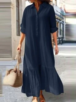 Women's Casual Dress Cotton Dress Swing Dress Maxi Long Dress Cotton Basic Classic Outdoor Daily Vacation Shirt Collar Ruched Button Long Sleeve Spring Fall Winter 2023 Loose Fit Blue Green Khaki 8 Women's Casual Dress Cotton Dress Swing Dress Maxi Long Dress Cotton Basic Classic Outdoor Daily Vacation Shirt Collar Ruched Button Long Sleeve Spring Fall Winter 2023 Loose Fit Blue Green Khaki -HAYz Clothing Shop oufhyy1695283866096