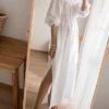 Women's Casual Dress Cotton Linen Dress White Dress Maxi Long Dress Linen / Cotton Blend Basic Classic Outdoor Daily Vacation Off Shoulder Backless Split Half Sleeve Summer Spring Fall 2023 Loose Fit