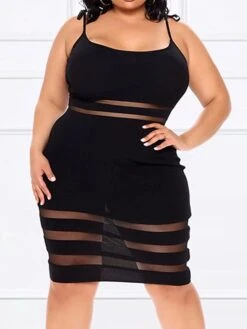 Women's Plus Size Curve Party Dress Bodycon Sheath Dress Plain Midi Dress Sleeveless Mesh Backless Strap Fashion Party Black Spring Fall XL XXL 3XL 4XL 5XL -HAYz Clothing Shop ounpbt1694151472868