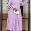 Women's Plus Size Curve Party Dress Work Dress Swing Dress Plain Midi Dress Long Sleeve Pleated Cut Out V Neck Fashion Party Purple Fall Winter XL XXL 3XL 4XL