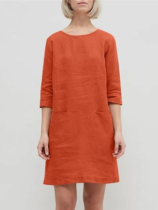 Women's Casual Dress Cotton Linen Dress A Line Dress Mini Dress Cotton Blend Basic Casual Outdoor Daily Crew Neck Pocket 3/4 Length Sleeve Summer Spring Fall 2023 Loose Fit Blue Orange Green Pure 1 Women's Casual Dress Cotton Linen Dress A Line Dress Mini Dress Cotton Blend Basic Casual Outdoor Daily Crew Neck Pocket 3/4 Length Sleeve Summer Spring Fall 2023 Loose Fit Blue Orange Green Pure