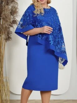 Women's Plus Size Curve Party Dress Lace Dress Cocktail Dress Midi Dress Pink Blue Half Sleeve Floral Lace Summer Spring Fall Crew Neck Fashion Birthday Wedding Guest Vacation L XL XXL 3XL 4XL 5XL -HAYz Clothing Shop owxfds1692157177760