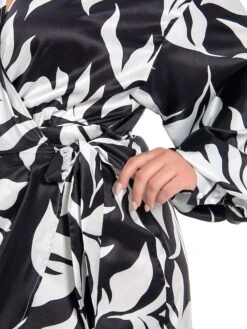 Women's Plus Size Curve Work Dress Satin Dress Wrap Dress Floral Midi Dress Long Sleeve Split V Neck Fashion Office Black Fall Winter L XL XXL 3XL 4XL -HAYz Clothing Shop owxlyg1694772974671