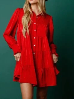 Women's Shirt Dress Casual Dress Mini Dress Outdoor Daily Date Polyester Fashion Modern Shirt Collar Ruched Button Long Sleeve Fall Winter 2023 Loose Fit Red Green Pure Color S M L XL 8 Women's Shirt Dress Casual Dress Mini Dress Outdoor Daily Date Polyester Fashion Modern Shirt Collar Ruched Button Long Sleeve Fall Winter 2023 Loose Fit Red Green Pure Color S M L XL -HAYz Clothing Shop oxibhc1695644861993