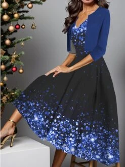 Women's Two Piece Dress Set Casual Dress Swing Dress Outdoor Daily Fashion Elegant Print Midi Dress V Neck Half Sleeve Ombre Regular Fit Wine Blue Gold Fall Winter S M L XL XXL 7 Women's Two Piece Dress Set Casual Dress Swing Dress Outdoor Daily Fashion Elegant Print Midi Dress V Neck Half Sleeve Ombre Regular Fit Wine Blue Gold Fall Winter S M L XL XXL -HAYz Clothing Shop oxpaou1697424509435