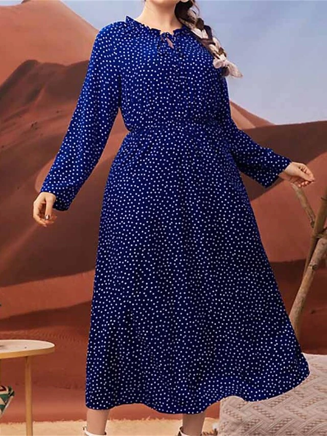 Women's Plus Size Curve Retro Elegant Vintage Dress Midi Dress Daily Holiday Print Polka Dot Crew Neck Long Sleeve Loose Fit Spring Fall 2023 Dark Blue L XL XXL 3XL 6 Women's Plus Size Curve Retro Elegant Vintage Dress Midi Dress Daily Holiday Print Polka Dot Crew Neck Long Sleeve Loose Fit Spring Fall 2023 Dark Blue L XL XXL 3XL - Image 6
