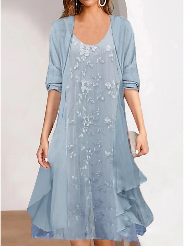 Women's Two Piece Dress Set Chiffon Dress Print Dress Formal Outdoor Fashion Mature Print Midi Dress Crew Neck Half Sleeve Floral Loose Fit Pink Blue Green Summer Spring S M L XL XXL 2 Women's Two Piece Dress Set Chiffon Dress Print Dress Formal Outdoor Fashion Mature Print Midi Dress Crew Neck Half Sleeve Floral Loose Fit Pink Blue Green Summer Spring S M L XL XXL - Image 2