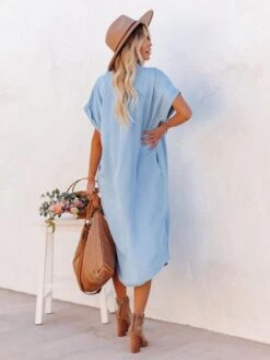 Women‘s Denim Dress Midi Dress Blue Short Sleeve Pure Color Patchwork Spring Summer Shirt Collar 2023 S M L XL 2XL 7 Women‘s Denim Dress Midi Dress Blue Short Sleeve Pure Color Patchwork Spring Summer Shirt Collar 2023 S M L XL 2XL -HAYz Clothing Shop oyjbse1645445380907