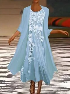 Women's Casual Dress Dress Set Two Piece Dress Midi Dress Green Blue Pink Long Sleeve Floral Ruched Winter Fall Spring Crew Neck Fashion Daily Vacation Weekend 2022 S M L XL XXL 3XL -HAYz Clothing Shop ozeekn1662352657846