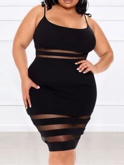 Women's Plus Size Curve Party Dress Bodycon Sheath Dress Plain Midi Dress Sleeveless Mesh Backless Strap Fashion Party Black Spring Fall XL XXL 3XL 4XL 5XL