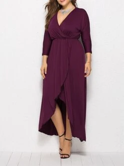 Women's Plus Size Work Dress Black Dress A Line Dress Fashion Long Dress Maxi Dress Ruched V Neck Long Sleeve Plain Loose Fit Black Wine Dark Green Fall XL XXL 3XL 4XL -HAYz Clothing Shop ozoycd1693203504235