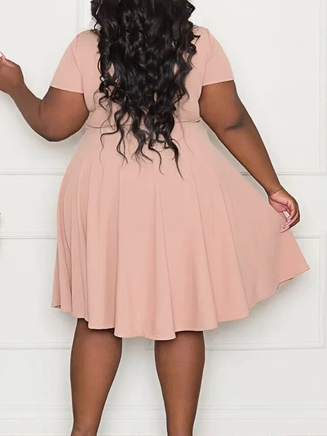 Women‘s Plus Size Curve Casual Dress A Line Dress Solid Color Midi Dress Short Sleeve Ruched Square Neck Fashion Outdoor Black Pink Summer Spring XL XXL 3XL 4XL 5XL 6 Women‘s Plus Size Curve Casual Dress A Line Dress Solid Color Midi Dress Short Sleeve Ruched Square Neck Fashion Outdoor Black Pink Summer Spring XL XXL 3XL 4XL 5XL - Image 6