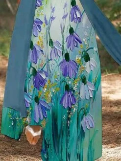 Women's Casual Dress Dress Set Two Piece Dress Long Dress Maxi Dress Blue Purple Long Sleeve Floral Print Summer Spring Crew Neck Vacation Winter Dress Fall Dress Loose Fit 2023 M L XL XXL 3XL 4XL 5XL -HAYz Clothing Shop pbjnbb1652168895020