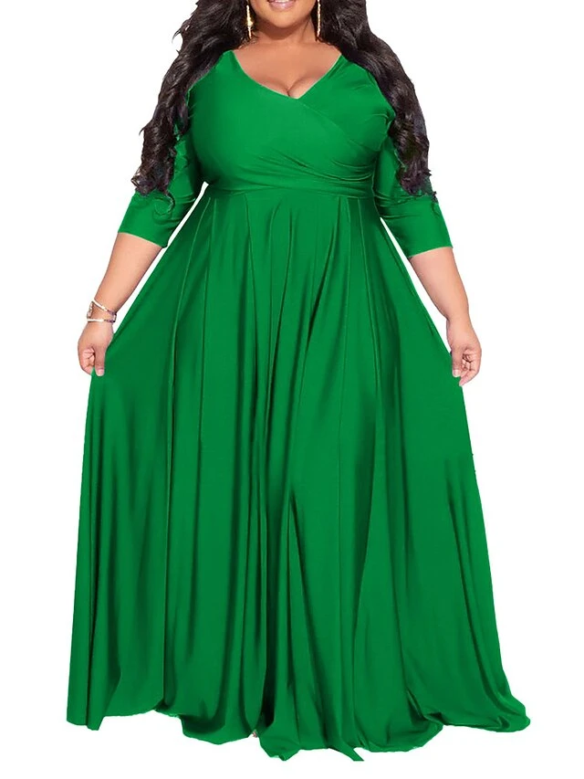 Women‘s Plus Size Curve Party Dress Pure Color V Neck 3/4 Length Sleeve Fall Spring Elegant Maxi Long Dress Party Evening Party Dress 10 Women‘s Plus Size Curve Party Dress Pure Color V Neck 3/4 Length Sleeve Fall Spring Elegant Maxi Long Dress Party Evening Party Dress - Image 10