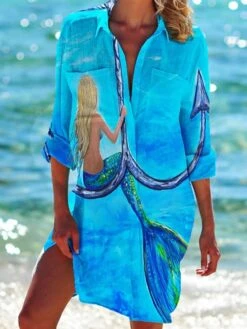 Women's Shirt Dress Casual Dress Shift Dress Mini Dress Daily Holiday Polyester Vacation Hot Shirt Collar Print Long Sleeve Summer Fall Spring 2023 Loose Fit Red Blue Green Rainbow Print -HAYz Clothing Shop pcgilz1652165445299