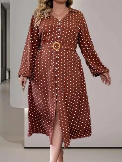 Women's Plus Size Curve Casual Dress Winter Dress Sheath Dress Polka Dot Midi Dress Long Sleeve Lace Up Ruched V Neck Fashion Outdoor Brown Fall Winter L XL XXL 3XL 4XL 8 Women's Plus Size Curve Casual Dress Winter Dress Sheath Dress Polka Dot Midi Dress Long Sleeve Lace Up Ruched V Neck Fashion Outdoor Brown Fall Winter L XL XXL 3XL 4XL -HAYz Clothing Shop pcibbg1695025001445