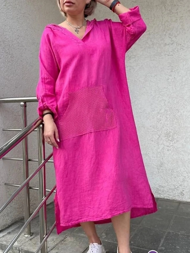 Women's Casual Dress Cotton Dress Shift Dress Midi Dress Cotton Daily Classic Outdoor Daily Vacation Hooded Pocket Basic Long Sleeve Spring Fall Winter 2023 Loose Fit Yellow Purple Green Plain S M L 3 Women's Casual Dress Cotton Dress Shift Dress Midi Dress Cotton Daily Classic Outdoor Daily Vacation Hooded Pocket Basic Long Sleeve Spring Fall Winter 2023 Loose Fit Yellow Purple Green Plain S M L - Image 3