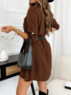 Women's Shirt Dress Casual Dress Mini Dress Outdoor Daily Vacation Cotton Fashion Modern Shirt Collar Button Pocket Long Sleeve Fall Winter 2023 Regular Fit Black Brown Green Pure Color XS S M L XL -HAYz Clothing Shop pdpwka1695813913530