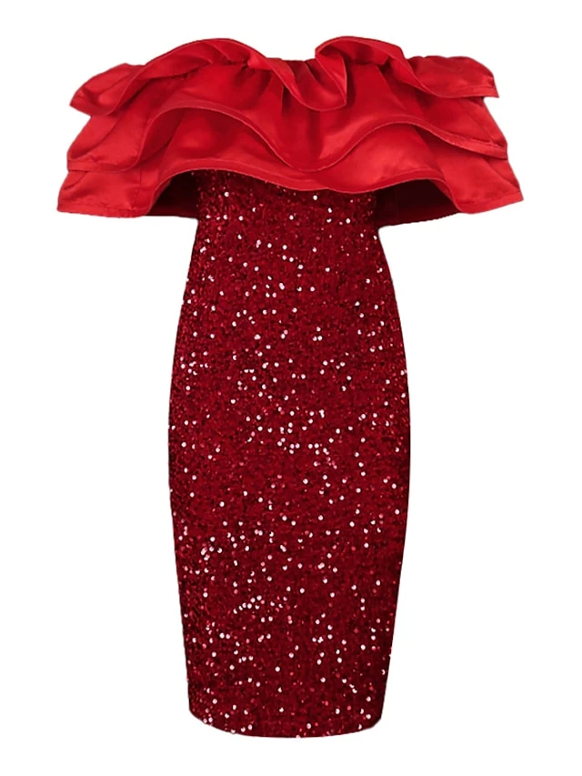 Women‘s Plus Size Curve Party Dress Solid Color Off Shoulder Short Sleeve Spring Fall Stylish Sequins Prom Dress Short Mini Dress Party Vacation Dress Sequin Dress 3 Women‘s Plus Size Curve Party Dress Solid Color Off Shoulder Short Sleeve Spring Fall Stylish Sequins Prom Dress Short Mini Dress Party Vacation Dress Sequin Dress - Image 3