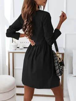 Women's Casual Dress Black Dress A Line Dress Mini Dress Cotton Polyester Fashion Daily Outdoor Daily Vacation Crew Neck Ruched Patchwork Long Sleeve Fall Autumn 2023 Regular Fit Black Khaki Gray -HAYz Clothing Shop penjhh1692956024503