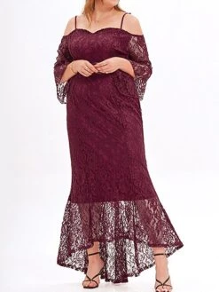 Women's Plus Size Prom Dress Party Dress Lace Dress Long Dress Maxi Dress Black Pink Wine Long Sleeve Pure Color Lace Spring Fall Winter Cold Shoulder Fashion Wedding Guest Birthday Evening Party 2023 -HAYz Clothing Shop pfantu1693535477849