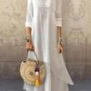 Women's Cotton Linen Dress Casual Dress Swing Dress Maxi Long Dress Cotton Blend Basic Casual Outdoor Daily V Neck Ruched Layered Half Sleeve Summer Spring Fall 2023 Loose Fit White Plain S M L XL 2XL