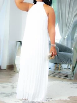 Women's Plus Size Curve Shift Dress Solid Color Halter Neck Ruched Sleeveless Spring Summer Basic Maxi Long Dress Casual Daily Dress -HAYz Clothing Shop pgfcxb1654676766269