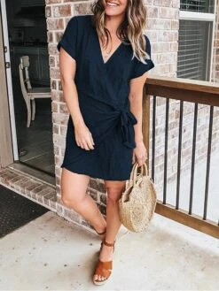 Women's Casual Dress Cotton Linen Dress Shift Dress Mini Dress Polyester Basic Classic Outdoor Daily Vacation V Neck V Neck Layered Short Sleeve Summer Spring 2023 Regular Fit Black Navy Blue Blue 12 Women's Casual Dress Cotton Linen Dress Shift Dress Mini Dress Polyester Basic Classic Outdoor Daily Vacation V Neck V Neck Layered Short Sleeve Summer Spring 2023 Regular Fit Black Navy Blue Blue -HAYz Clothing Shop pgohhz1689651647816