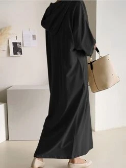 Women's Plus Size Curve Casual Dress Hoodie Dress Solid Color Long Dress Maxi Dress Long Sleeve Pocket Hooded Fashion Outdoor Black Khaki Fall Winter L XL XXL 3XL 4XL -HAYz Clothing Shop pgyawl1693970745321