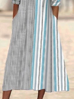 Women's Casual Dress Cotton Linen Dress Midi Dress Linen / Cotton Blend Fashion Modern Outdoor Daily Vacation Split Neck Button Pocket 3/4 Length Sleeve Summer Spring Fall 2023 Regular Fit Gray -HAYz Clothing Shop phgdem1690511629634