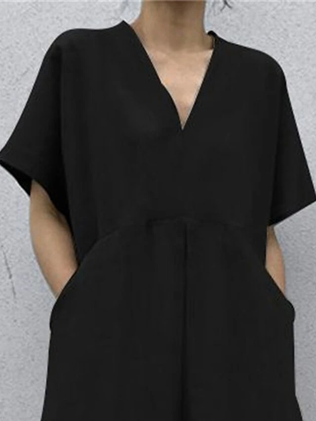Women's Casual Dress Cotton Dress Swing Dress Maxi Long Dress Cotton Basic Classic Outdoor Daily Vacation V Neck Pocket Short Sleeve Summer Spring 2023 Regular Fit Black Khaki Plain S M L XL 5 Women's Casual Dress Cotton Dress Swing Dress Maxi Long Dress Cotton Basic Classic Outdoor Daily Vacation V Neck Pocket Short Sleeve Summer Spring 2023 Regular Fit Black Khaki Plain S M L XL - Image 5