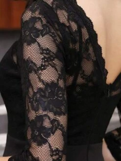 Women‘s Plus Size Curve Party Dress Solid Color Crew Neck Lace 3/4 Length Sleeve Spring Fall Elegant Prom Dress Mature Knee Length Dress Formal Party Dress -HAYz Clothing Shop phzdqt1634380440457