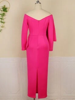 Women's Plus Size Curve Party Dress Bodycon Sheath Dress Plain Long Dress Maxi Dress Long Sleeve Bow V Neck Fashion Party Fuchsia Fall Winter XL XXL 3XL 4XL -HAYz Clothing Shop picnwh1694425973389