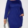 Women's Plus Size Curve Casual Dress Winter Dress Knit Dress Solid Color Mini Dress Long Sleeve Pocket Crew Neck Fashion Outdoor Blue Fall Winter XL XXL 3XL